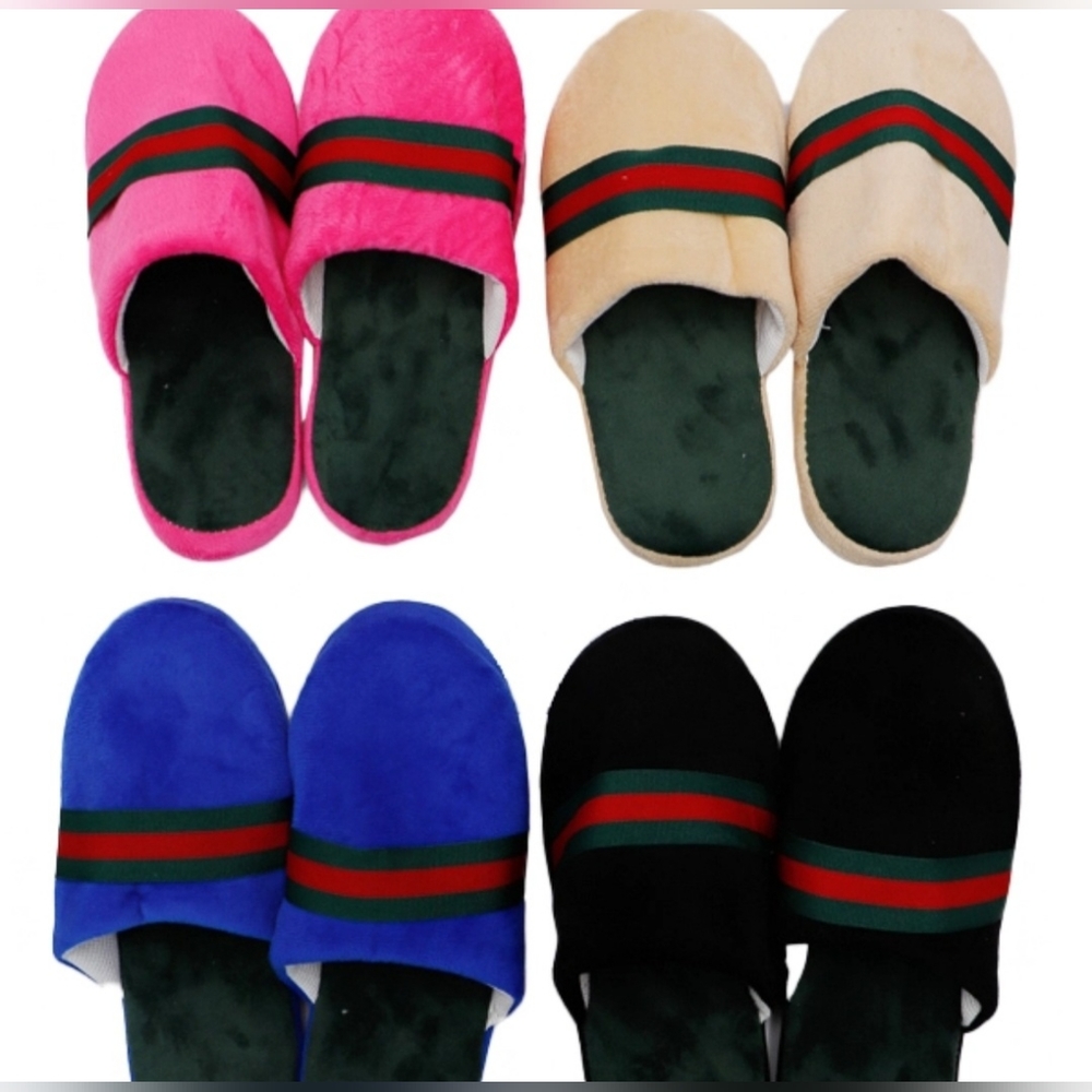 NEW! FASHION DESIGNER INSPIRED Plush Fleece Foam Rubber Sole slippers Large SZ 9